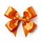 Realistic orange party gift bow decoration against a white background