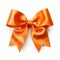 Realistic orange party gift bow decoration against a white background