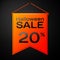 Realistic Orange pennant with inscription Halloween Sale Twenty percent for discount on black background. Colorful