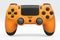 Realistic orange video game joystick on white background