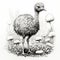 Realistic Ostrich Doodle In Mushroom Garden: Hyper-detailed Maori Art