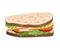 Realistic Oval-shaped Sandwich with Cheese and Bacon Slice Vector Food Item. Fast Food Concept