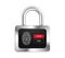 Realistic padlock with a black display, fingerprint and opening