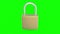 Realistic padlock rotation spinning metal in center of green screen. Footage lock isolated for your video editing. Copyspace for