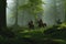 Realistic painting of Scottish or British medieval forest with warrior horsemen