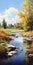 Realistic Painting Of A Serene River In Autumn