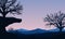 A realistic panorama of mountains silhouettes with dry trees in the morning from the edge of the city. Vector