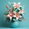 Realistic Paper Flower Arrangement In Teal And Pink With 3d Effect