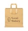 Realistic paper shopping bag. 3D bakery craft sack. Isolated cardboard store package with calligraphic lettering