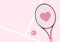 Realistic Pastel Pink Racket  with Heart and Tennis Ball Background Illustration