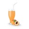 Realistic Peach Fruit Juice in Glass Straw Healthy Organic Drink Illustration