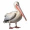 Realistic Pelican Standing On White Background - High Quality Ultra Hd