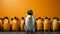 Realistic Penguin Group On Orange Wall - Cinema4d Render