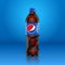 Realistic pepsi cola bottle mock up with blue label with logo isolated on blue background reflected off the floor