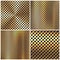 Realistic perforated brushed metal textures set. Polished stainless steel background. Vector illustration.