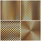 Realistic perforated brushed metal textures set. Polished stainless steel background. Vector illustration.