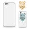 Realistic Phone case. Blank mockup for template. Sample design patterned head of the rat. Imitation 3D