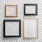 Realistic Photo Frame Vector. 3d Set Square, A3, A4 Sizes Light Wood Blank Picture Frame, Hanging On Transparent Background With S