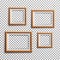 Realistic Photo Frame Vector. Set Square, A3, A4 Sizes Light Wood Blank Picture Frame, Hanging On Transparent Background From The