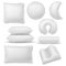 Realistic pillow. Different shaped soft white pillows, comfort orthopedic cushions for sleep and rest template for