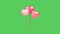 Realistic pink balloons heart shape float through on green background.