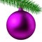 Realistic pink matte Christmas ball or bauble with fir branch isolated on white background. Vector illustration