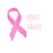 Realistic pink ribbon breast cancer awareness symbol, Vector illustration