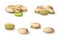 Realistic pistachio. 3D natural organic vegan nut macro graphic template for food packages and advertising. Isolated