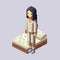 Realistic Pixel Character Illustration Of Woman On Bed