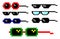 Realistic Pixel glasses set. Pixel sunglasses set isolated on a white background.