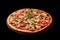 Realistic Pizza Isolated on black Background, Crave-Worthy Slice in Exquisite Detail