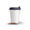 Realistic, plain and blank paper cup mockup with coffee beans.