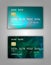 Realistic plastic Bank card vector template. Background color Green, Blue, Azure. Triangle pattern