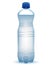 Realistic plastic bottle with water with close blue cap on white