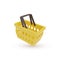 Realistic plastic shopping cart. Empty shopping cart yellow. Basket with two foldable handles. Vector illustration. Isolated on