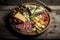 Realistic plate with meats and cheese selection concept, idea. Delicious and beautiful food appetizers. Ai generated