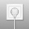 Realistic plug inserted in electrical outlet. Electric plugs and socket. Vector illustration