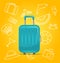 Realistic Polycarbonate Suitcase, Baggage for Tourism, on Yellow Background