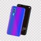Realistic popular smartphone back and front view, bright blue color