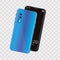 Realistic popular smartphone back and front view, bright blue color