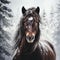 Realistic Portrait Of Andalusian Horse In Snow Covered Forest