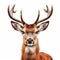 Realistic Portrait Of A Deer With Long Horns On White Background