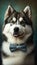 Realistic Portrait Illustration Art Showcasing Cute Alaskan Malamute wearing bow tie (Generative AI)