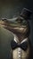 Realistic Portrait Illustration Art Showcasing Cute Alligator wearing bow tie (Generative AI)