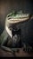 Realistic Portrait Illustration Art Showcasing Cute Alligator wearing bow tie (Generative AI)