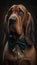 Realistic Portrait Illustration Art Showcasing Cute Bloodhound wearing bow tie (Generative AI)