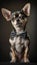 Realistic Portrait Illustration Art Showcasing Cute Chihuahua wearing bow tie (Generative AI)