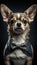 Realistic Portrait Illustration Art Showcasing Cute Chihuahua wearing bow tie (Generative AI)