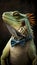 Realistic Portrait Illustration Art Showcasing Cute Iguana wearing bow tie (Generative AI)