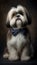 Realistic Portrait Illustration Art Showcasing Cute Lhasa Apso wearing bow tie (Generative AI)